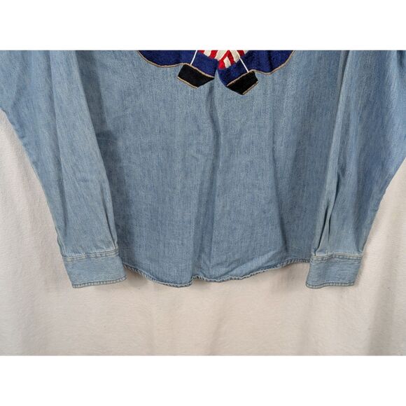 Vintage Jake Stewart Embroidered Stars & Boots Denim Button Up Shirt Size Medium - Picture 15 of 16